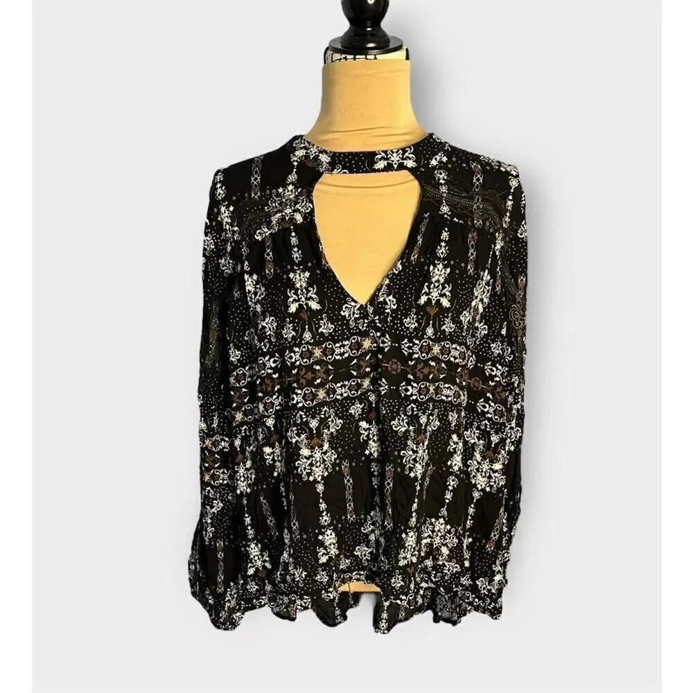 Buckle Gimmicks Women's M Rayon Mesh High Low Hem Shirt Top Black Multi NWT